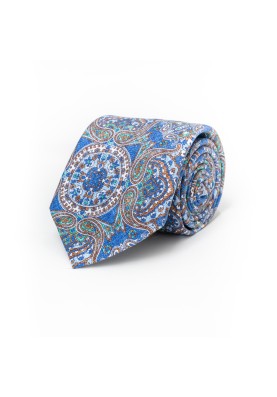 Blue PersianSilk Shappe Diamante Print Tie 