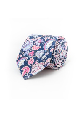 Denim FloralSilk Shappe Diamante Print Tie 