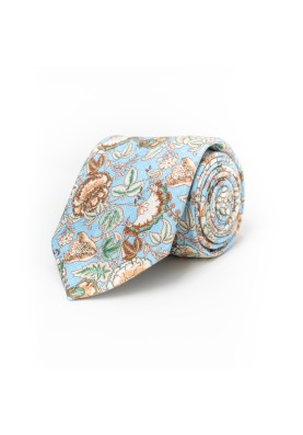 Baby Blue FloralSilk Shappe Diamante Print Tie 