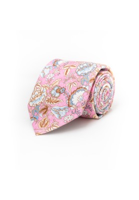 Pink Floral Silk Shappe Diamante Print Tie 