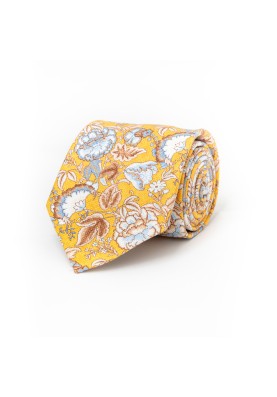 Yellow FloralSilk Shappe Diamante Print Tie 