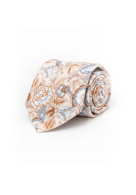 Tan FloralSilk Shappe Diamante Print Tie 