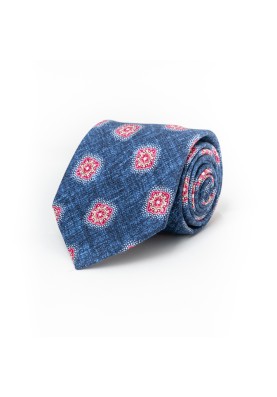 Denim FoulardSilk Shappe Diamante Print Tie 