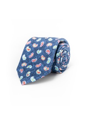 Denim Paisley NeatSilk Shappe Diamante Print Tie 