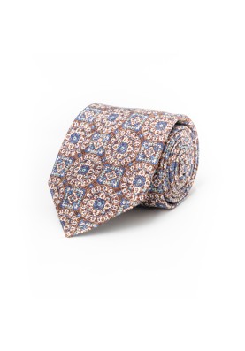 Brown/Blue MedallionsSilk Shappe Diamante Print Tie 