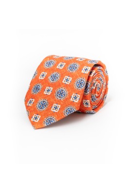 Orange MedallionsSilk Shappe Diamante Print Tie 