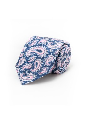 Denim/Pink PaisleySilk Shappe Diamante Print Tie 