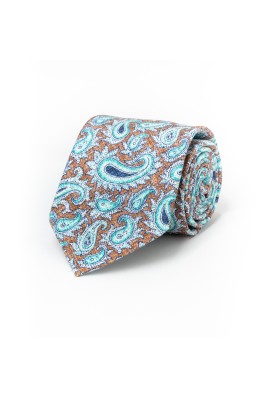 Brown/Aqua PaisleySilk Shappe Diamante Print Tie 