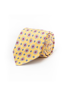 Yellow Mini Medallions NeatSilk Shappe Diamante Print Tie 