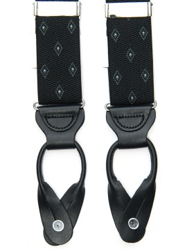Black Woven Diamond Non-Stretch, Suspenders Button Tabs, Nickel Fittings