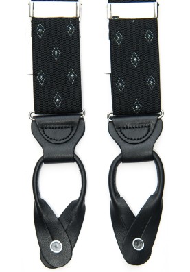 Black Woven Diamond Non-Stretch, Suspenders Button Tabs, Nickel Fittings 