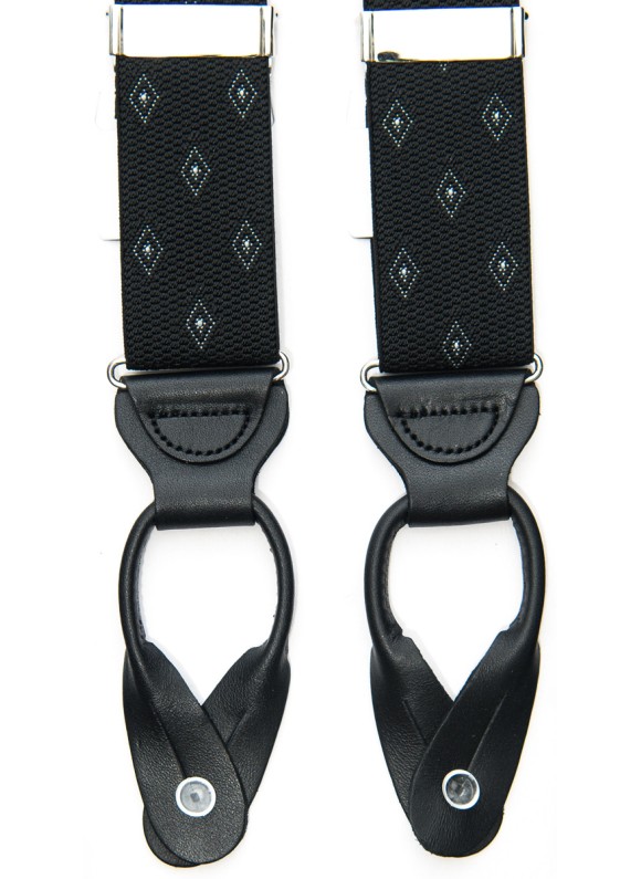 Black Woven Diamond Non-Stretch, Suspenders Button Tabs, Nickel Fittings