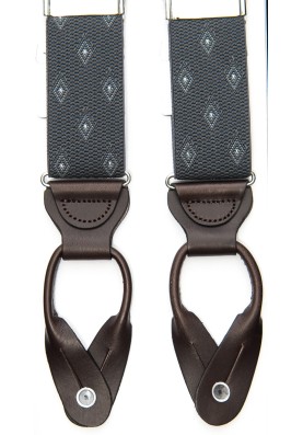 Charcoal Woven Diamond Non-Stretch, Suspenders Button Tabs, Nickel Fittings 