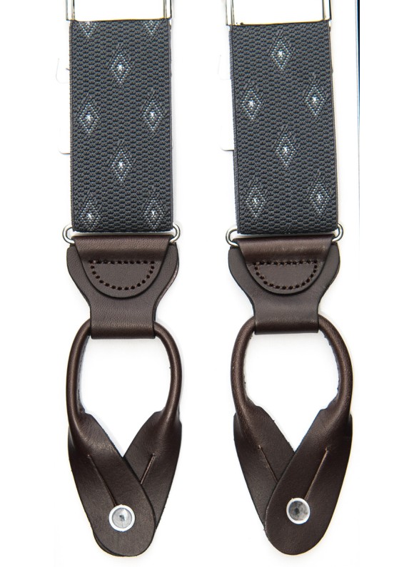 Charcoal Woven Diamond Non-Stretch, Suspenders Button Tabs, Nickel Fittings