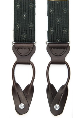 Olive Woven Diamond Non-Stretch, Suspenders Button Tabs, Nickel Fittings 