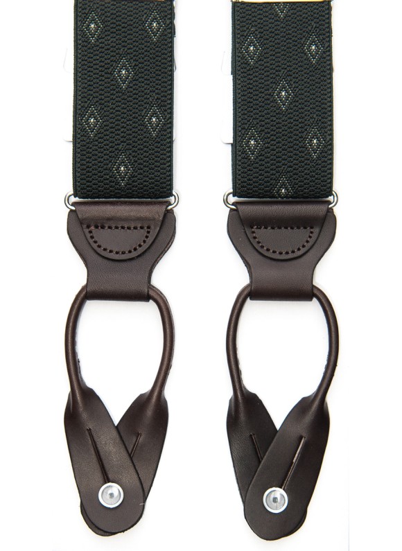 Olive Woven Diamond Non-Stretch, Suspenders Button Tabs, Nickel Fittings