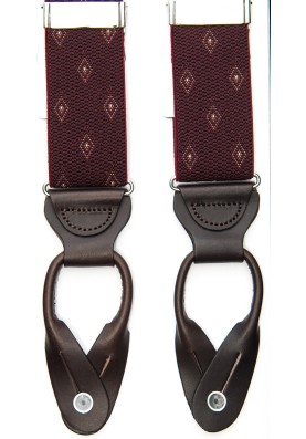 Burgundy Woven Diamond Non-Stretch, Suspenders Button Tabs, Nickel Fittings 