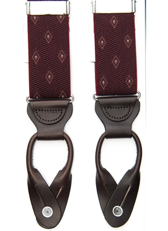 Burgundy Woven Diamond Non-Stretch, Suspenders Button Tabs, Nickel Fittings