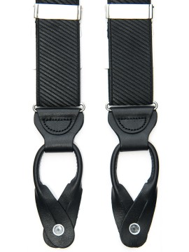 Black Satin Twill Non-Stretch, Suspenders Button Tabs, Nickel Fittings