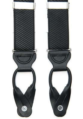 Black Satin Twill Non-Stretch, Suspenders Button Tabs, Nickel Fittings 