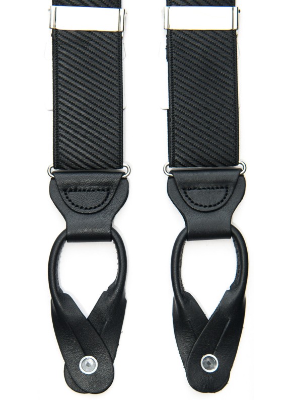 Black Satin Twill Non-Stretch, Suspenders Button Tabs, Nickel Fittings