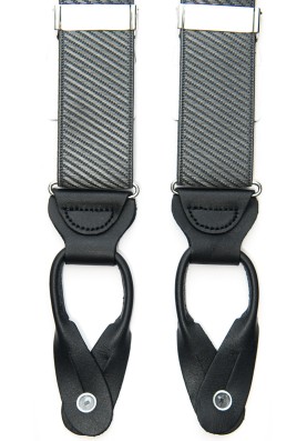 Charcoal Satin Twill Non-Stretch, Suspenders Button Tabs, Nickel Fittings 