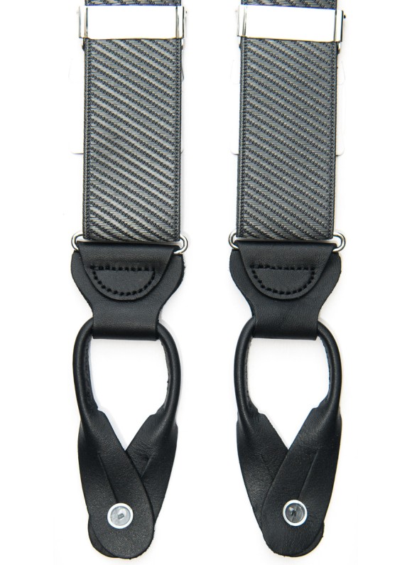 Charcoal Satin Twill Non-Stretch, Suspenders Button Tabs, Nickel Fittings