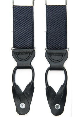 Navy Satin Twill Non-Stretch, Suspenders Button Tabs, Nickel Fittings 