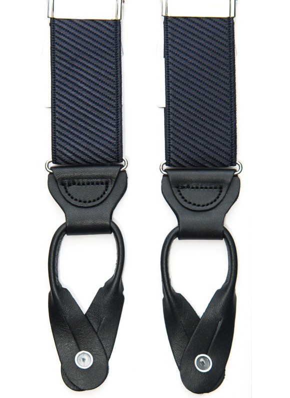 Navy Satin Twill Non-Stretch, Suspenders Button Tabs, Nickel Fittings