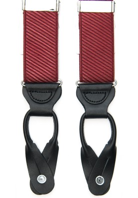 Wine Satin Twill Non-Stretch, Suspenders Button Tabs, Nickel Fittings 