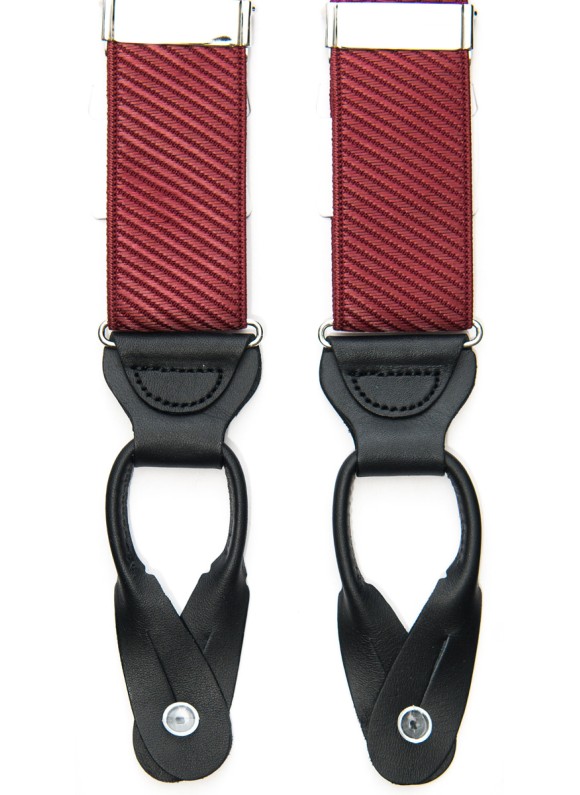 Wine Satin Twill Non-Stretch, Suspenders Button Tabs, Nickel Fittings