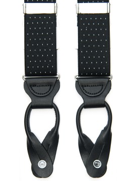 Black/White Woven Pin Dots Non-Stretch, Suspenders Button Tabs, Nickel Fittings