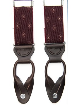 Burgundy/White Woven Pin Dots Non-Stretch, Suspenders Button Tabs, Nickel Fittings