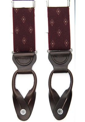 Burgundy/White Woven Pin Dots Non-Stretch, Suspenders Button Tabs, Nickel Fittings 