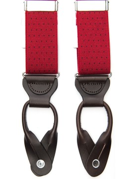 Red/Navy Woven Pin Dots Non-Stretch, Suspenders Button Tabs, Nickel Fittings