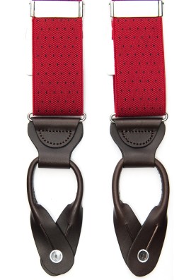 Red/Navy Woven Pin Dots Non-Stretch, Suspenders Button Tabs, Nickel Fittings 