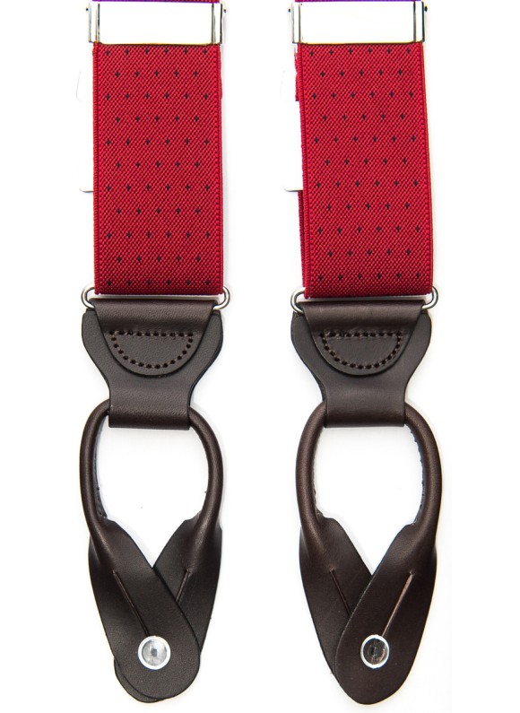 Red/Navy Woven Pin Dots Non-Stretch, Suspenders Button Tabs, Nickel Fittings