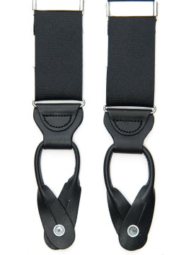 Solid Black Grosgrain, Jamaica  Suspenders Button Tabs, Nickel Fittings
