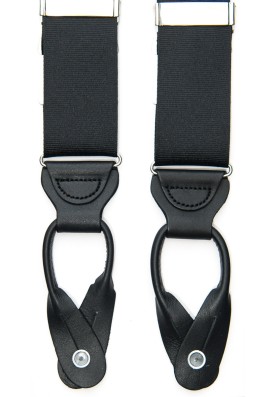 Solid Black Grosgrain, Jamaica  Suspenders Button Tabs, Nickel Fittings 