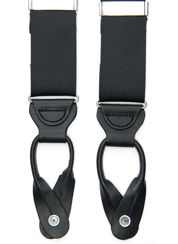 Solid Black Grosgrain, Jamaica  Suspenders Button Tabs, Nickel Fittings