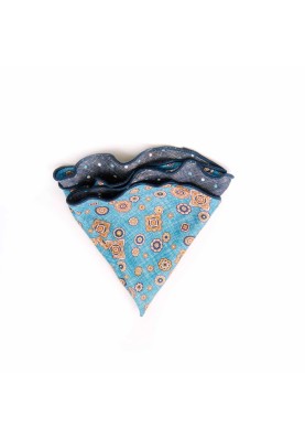 Sky Foulard/Dots Print Silk Shappe Diamante Reversible Pocket Circle 