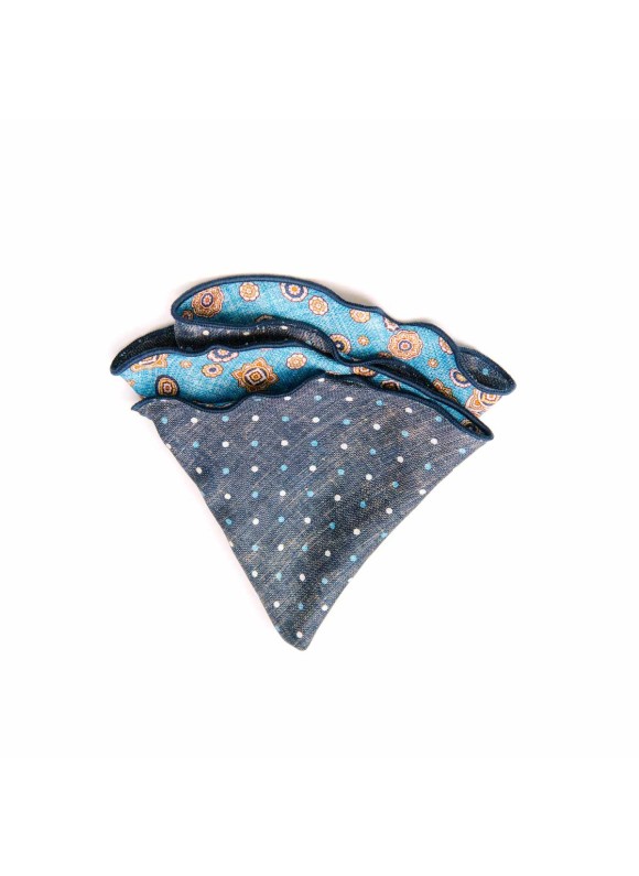 Sky Foulard/Dots Print Silk Shappe Diamante Reversible Pocket Circle