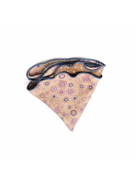 Tan Foulard/Dots Print Silk Shappe Diamante Reversible Pocket Circle