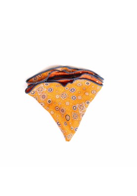 Orange  Foulard/Dots Print Silk Shappe Diamante Reversible Pocket Circle 