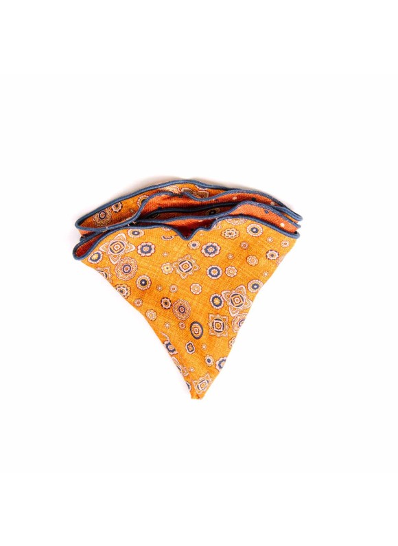 Orange  Foulard/Dots Print Silk Shappe Diamante Reversible Pocket Circle