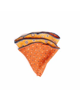 Orange  Foulard/Dots Print Silk Shappe Diamante Reversible Pocket Circle