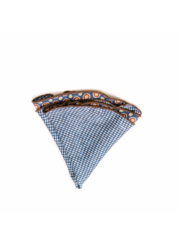 Denim Geo Neat/Houndstooth Print Silk Shappe Diamante Reversible Pocket Circle