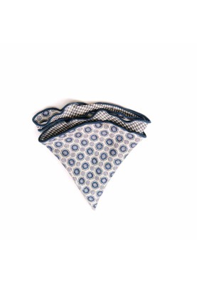 White Smoke Geo Neat/Houndstooth Print Silk Shappe Diamante Reversible Pocket Circle 