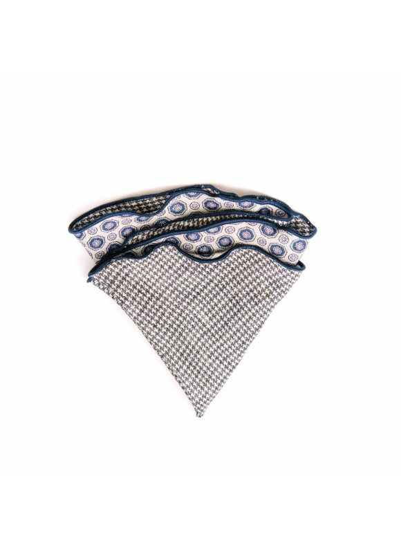 White Smoke Geo Neat/Houndstooth Print Silk Shappe Diamante Reversible Pocket Circle