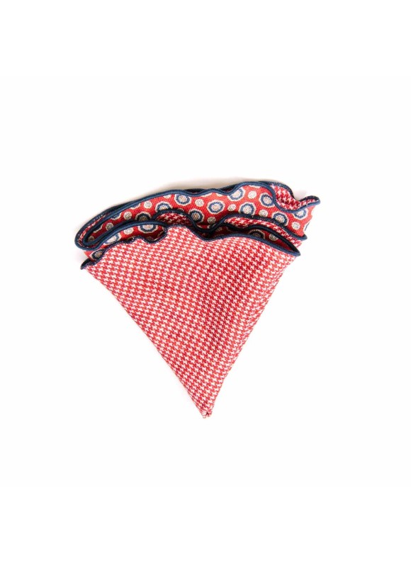 Crimson Geo Neat/Houndstooth Print Silk Shappe Diamante Reversible Pocket Circle